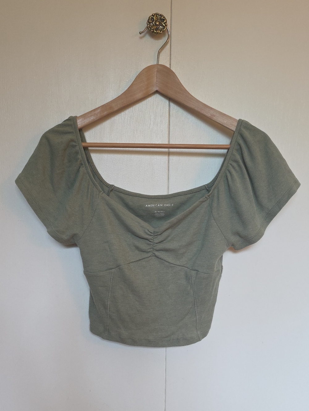 Sage Green Off The Shoulder Crop Top